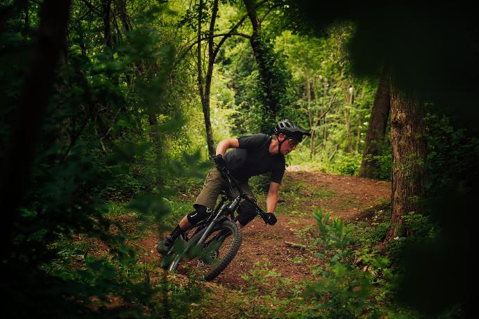 man riding bicycle in forest during daytime